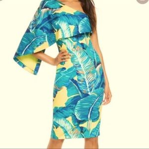 Lavish Alice Blue and Yellow One Shoulder Dress